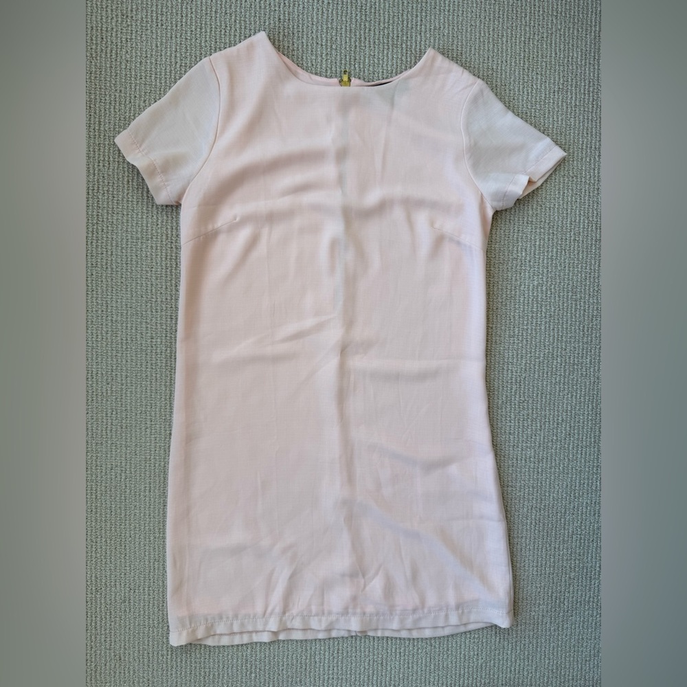 Lulus Blush Pink Shift Dress XS Gold Zipper Back Sheer bridal graduation